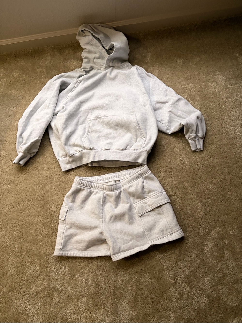 Aritzia Sweat fleece Mega Raglan Hoody & Cargo Shorts (Cloud Heather Gray)
